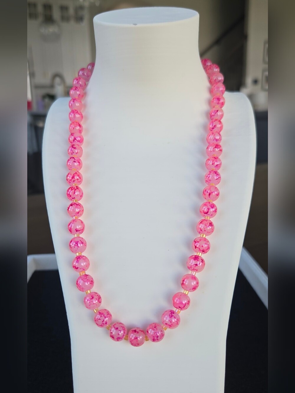 Handcrafted Pink Glass Beaded Necklace
